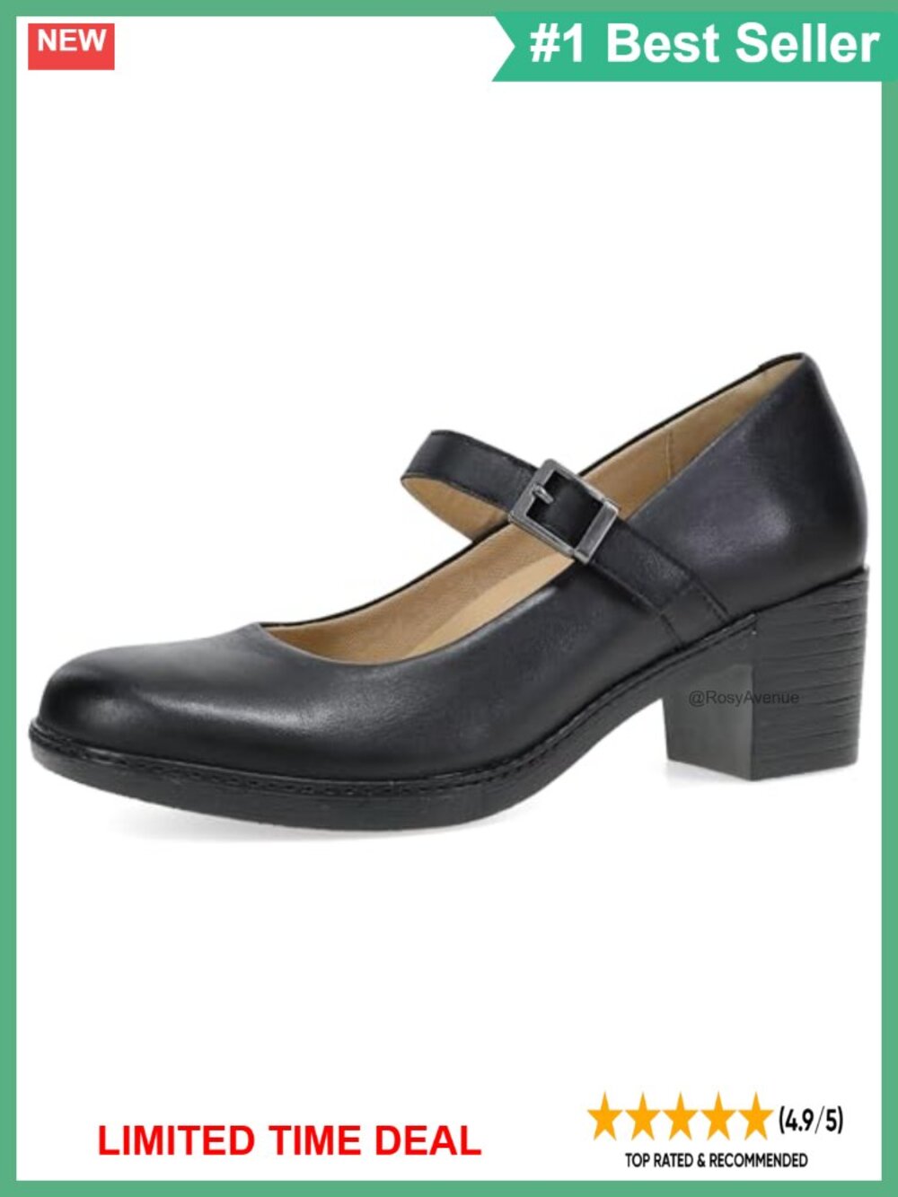 Dansko Marybeth Heeled Mary Jane Leather Removable Orthotic Work Shoe